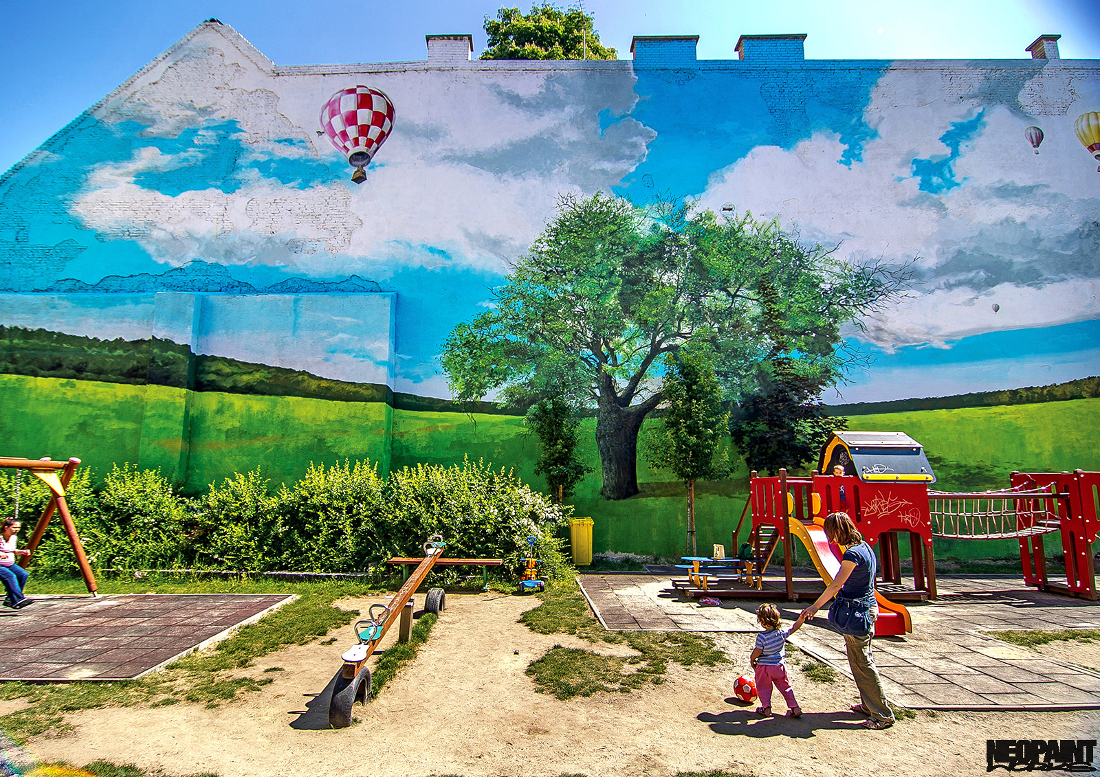 neopaint works - tájkép tűzfalra festve - király utca - tűzfalfestmény